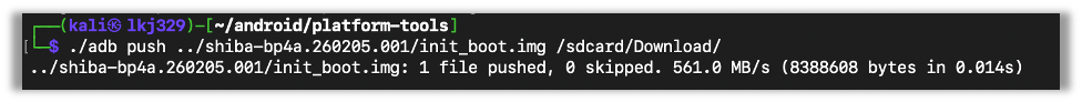Uploading the init_boot.img File to the Device Using adb