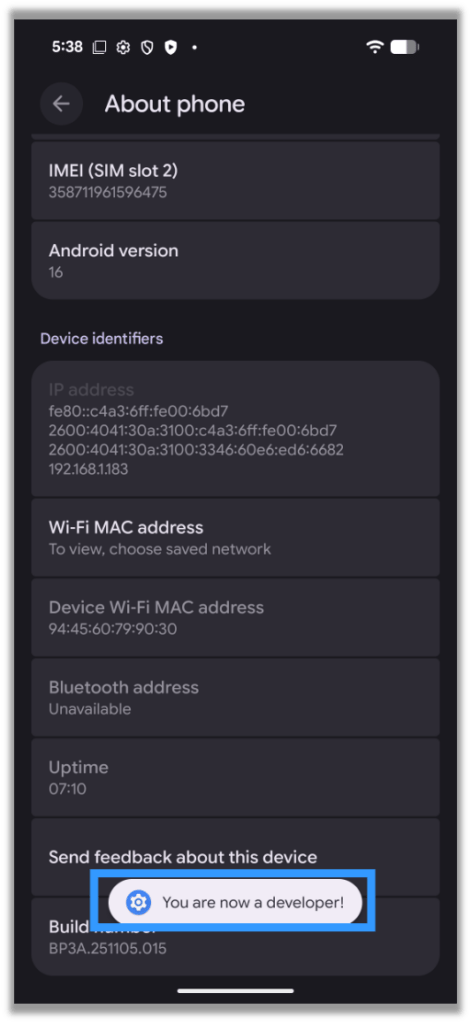 Developer Mode Enabled