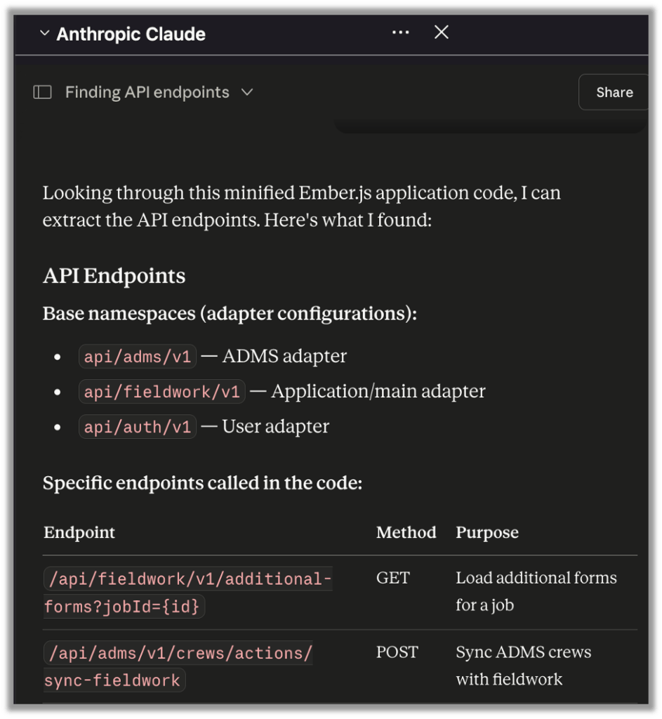 Anthropic Claude Locating API Endpoints Using Ryan’s Prompt